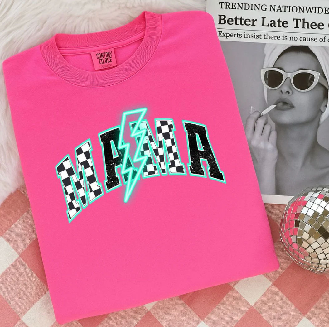 ⚡️ Mama Neon Retro Bolt Tee – Blue